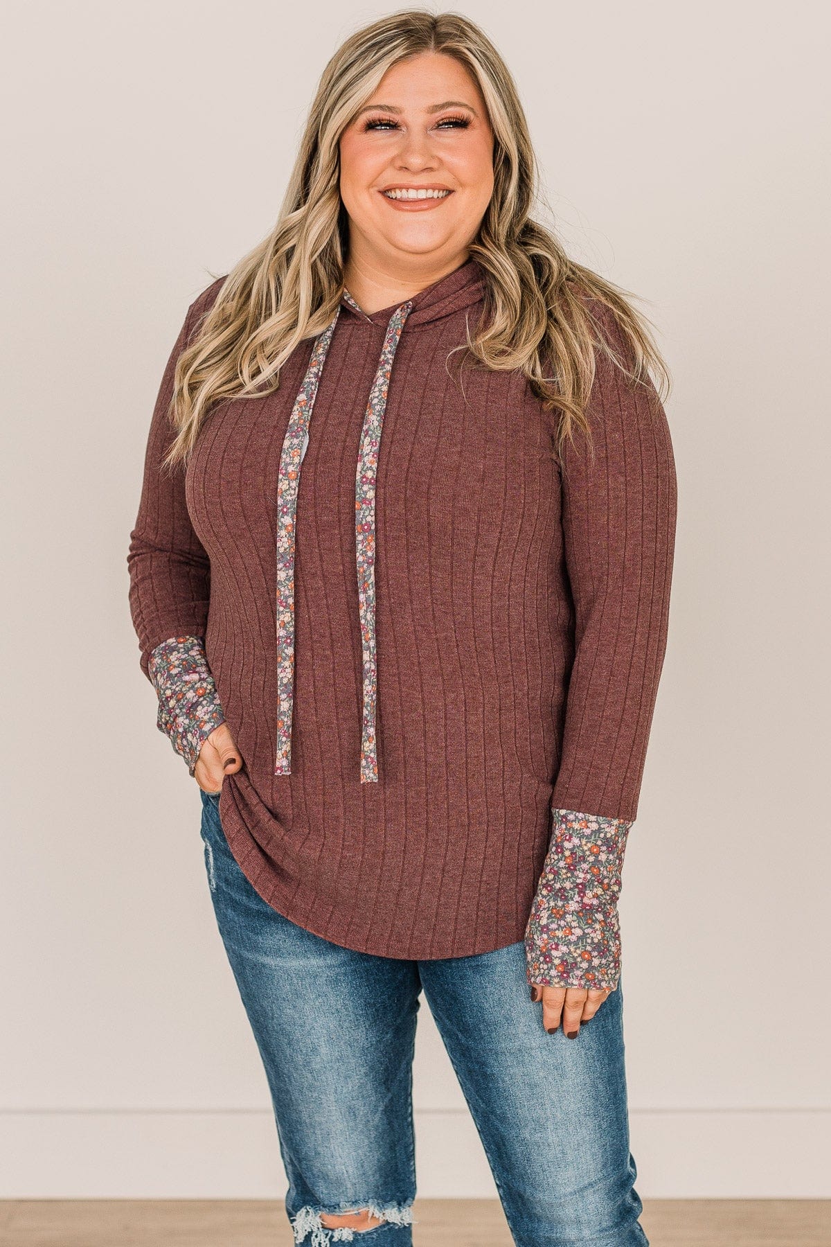 You've Got It Hooded Knit Top- Burgundy - Image 2
