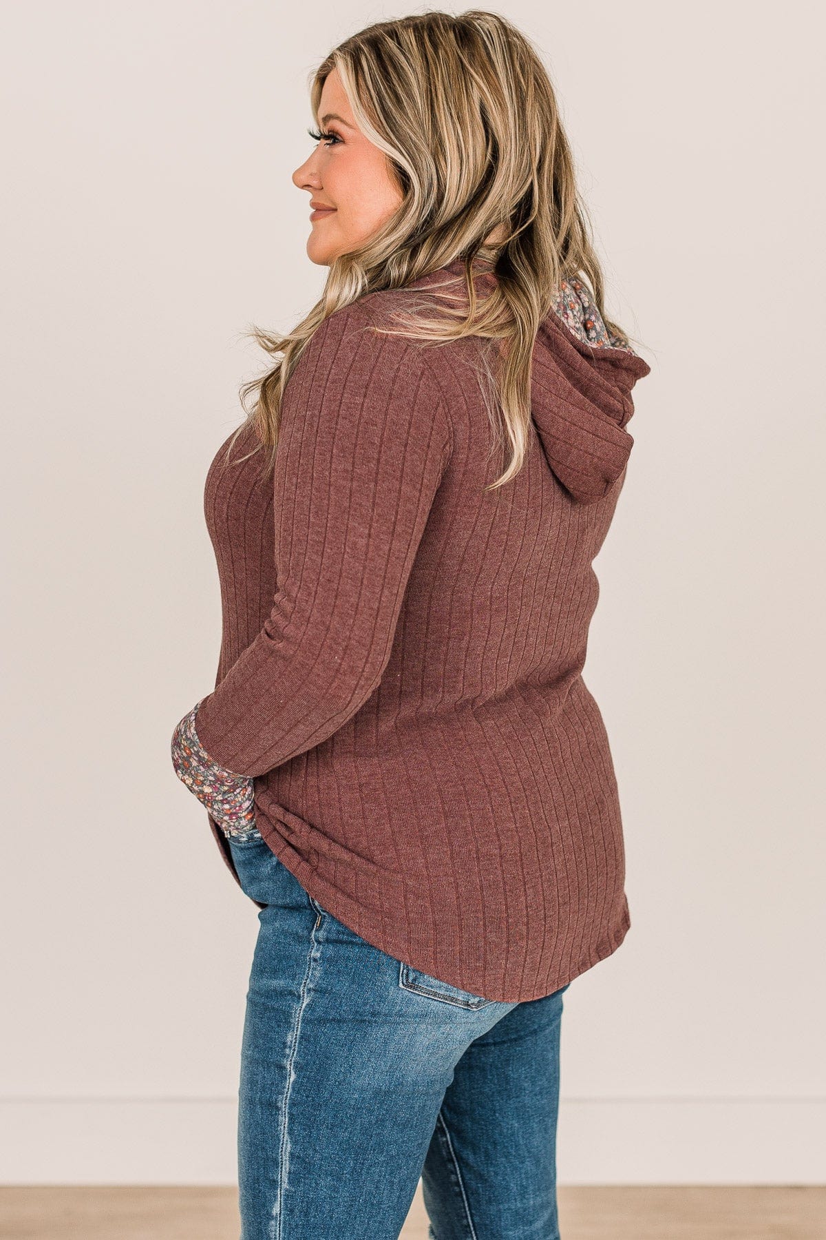 You've Got It Hooded Knit Top- Burgundy - Image 6