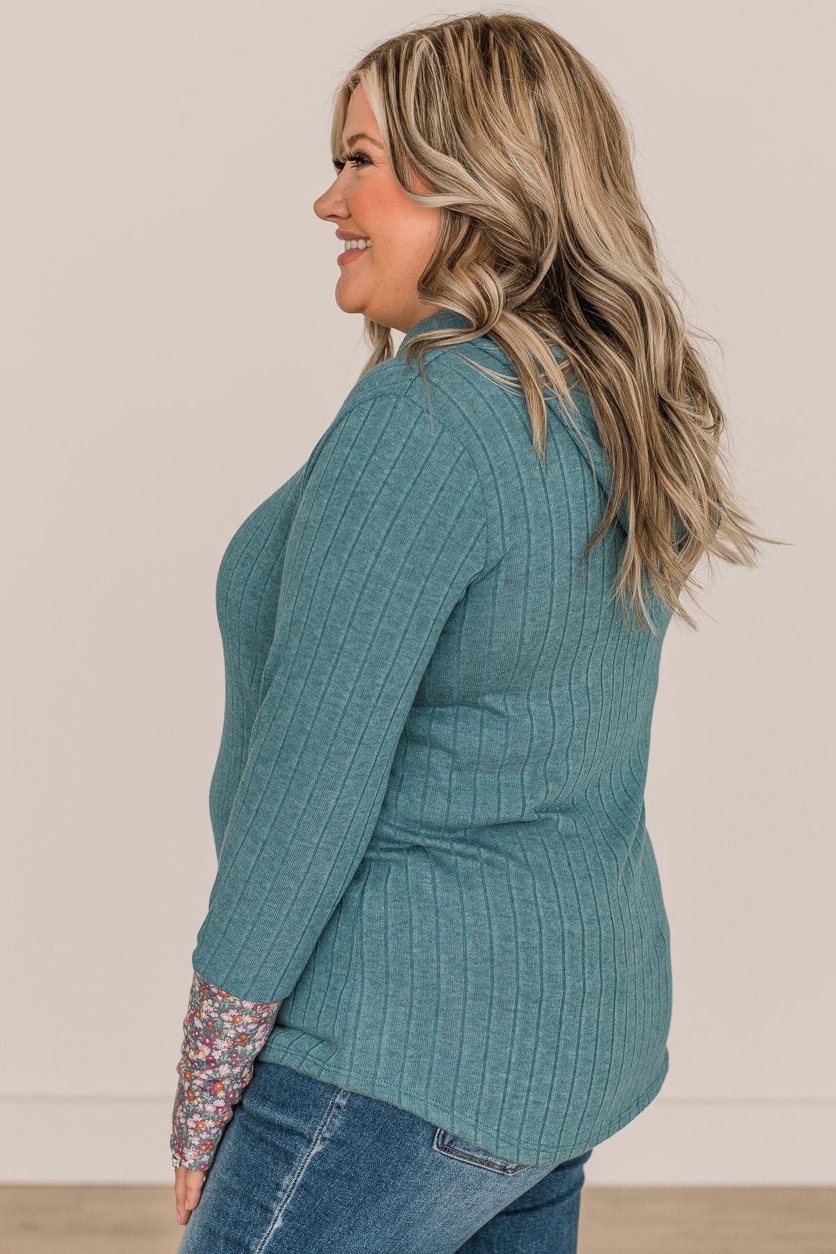 You've Got It Hooded Knit Top- Dusty Teal - Image 5