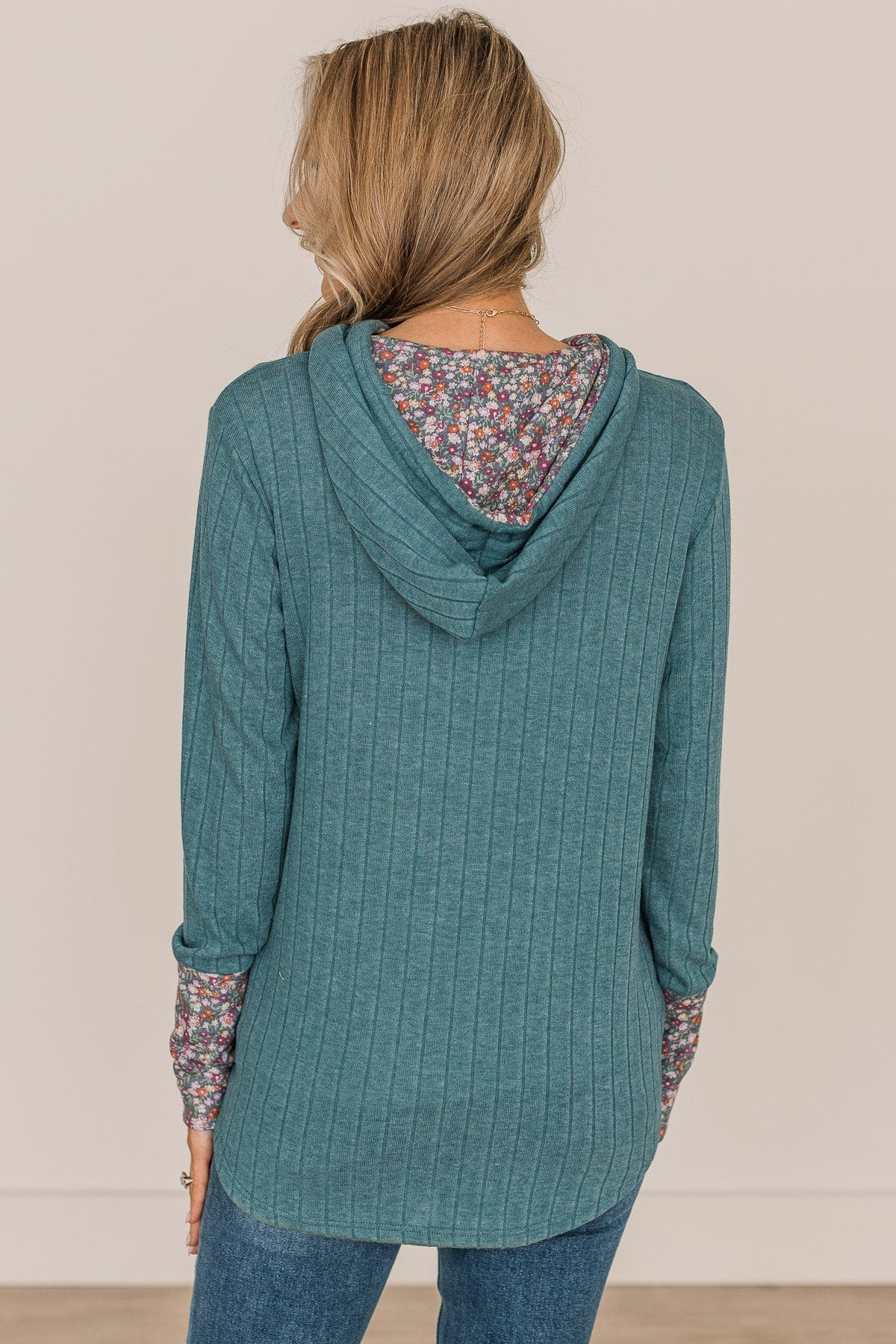 You've Got It Hooded Knit Top- Dusty Teal - Image 7