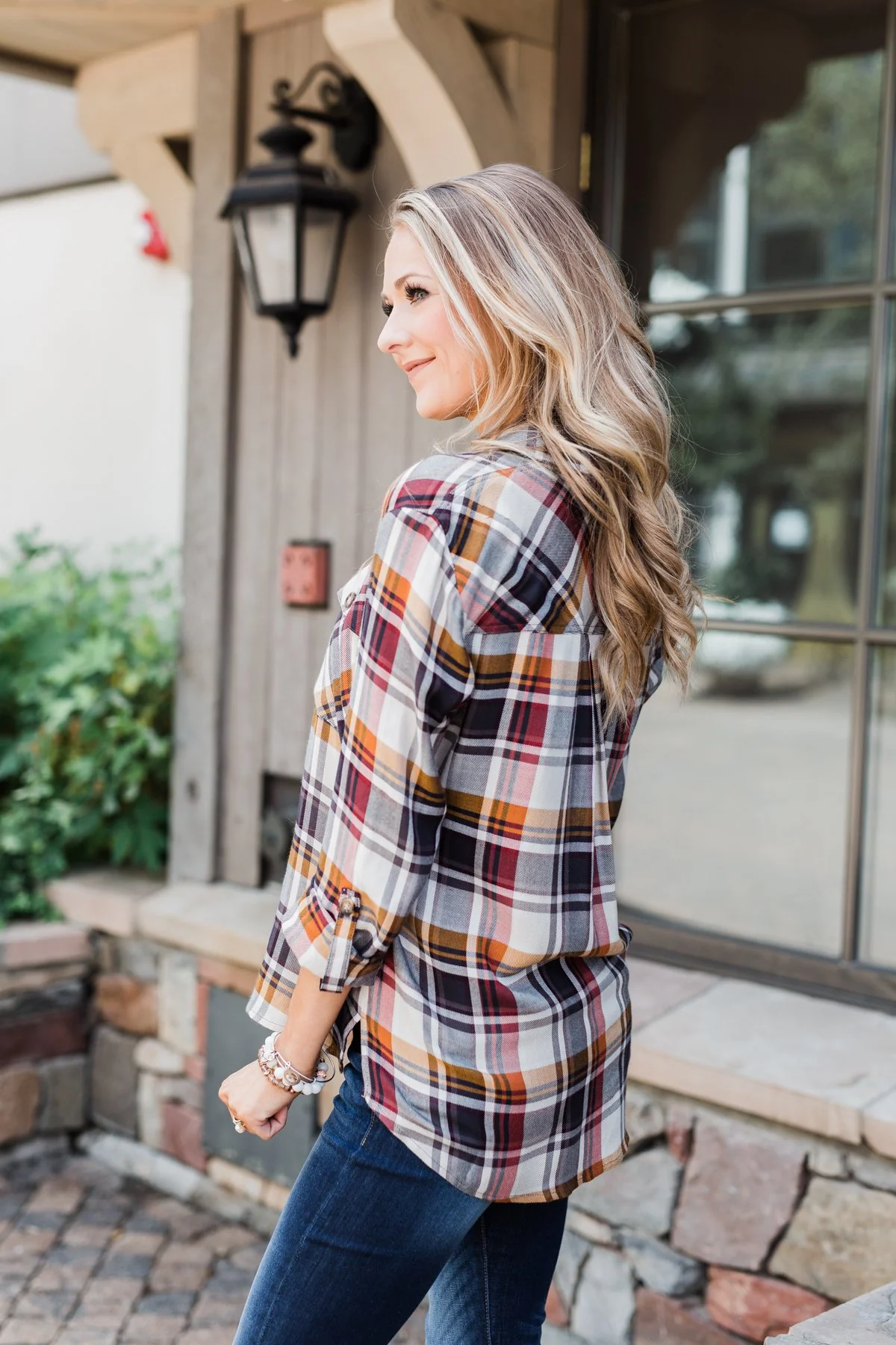 You've Got Me Hooked Flannel Top- Navy & Rust - Image 9