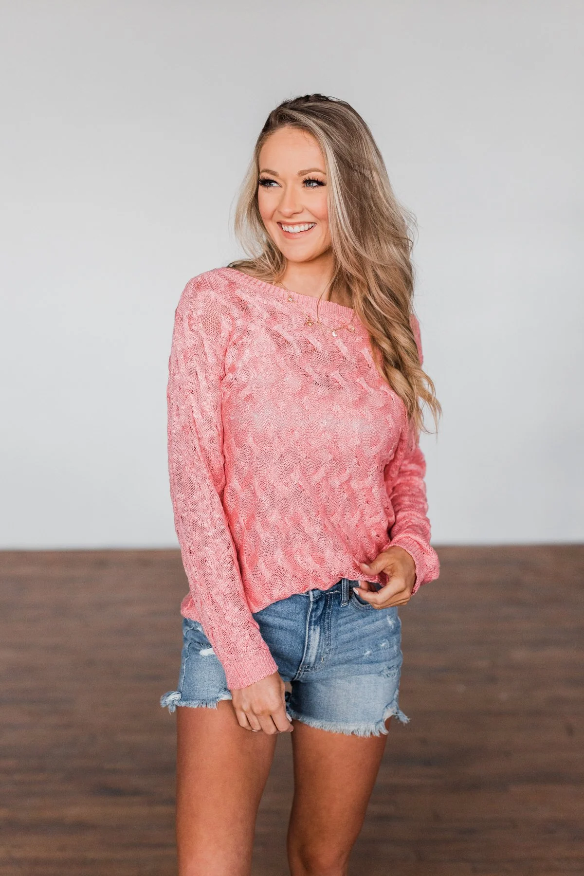 You've Got That Something Knit Sweater- Salmon Pink - Image 10