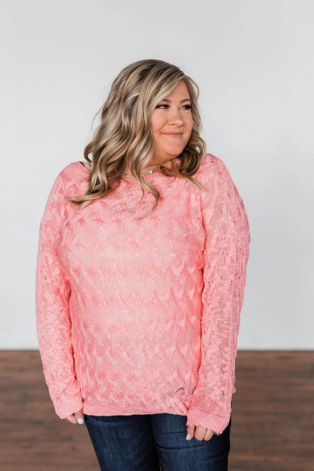 You've Got That Something Knit Sweater- Salmon Pink - Image 11
