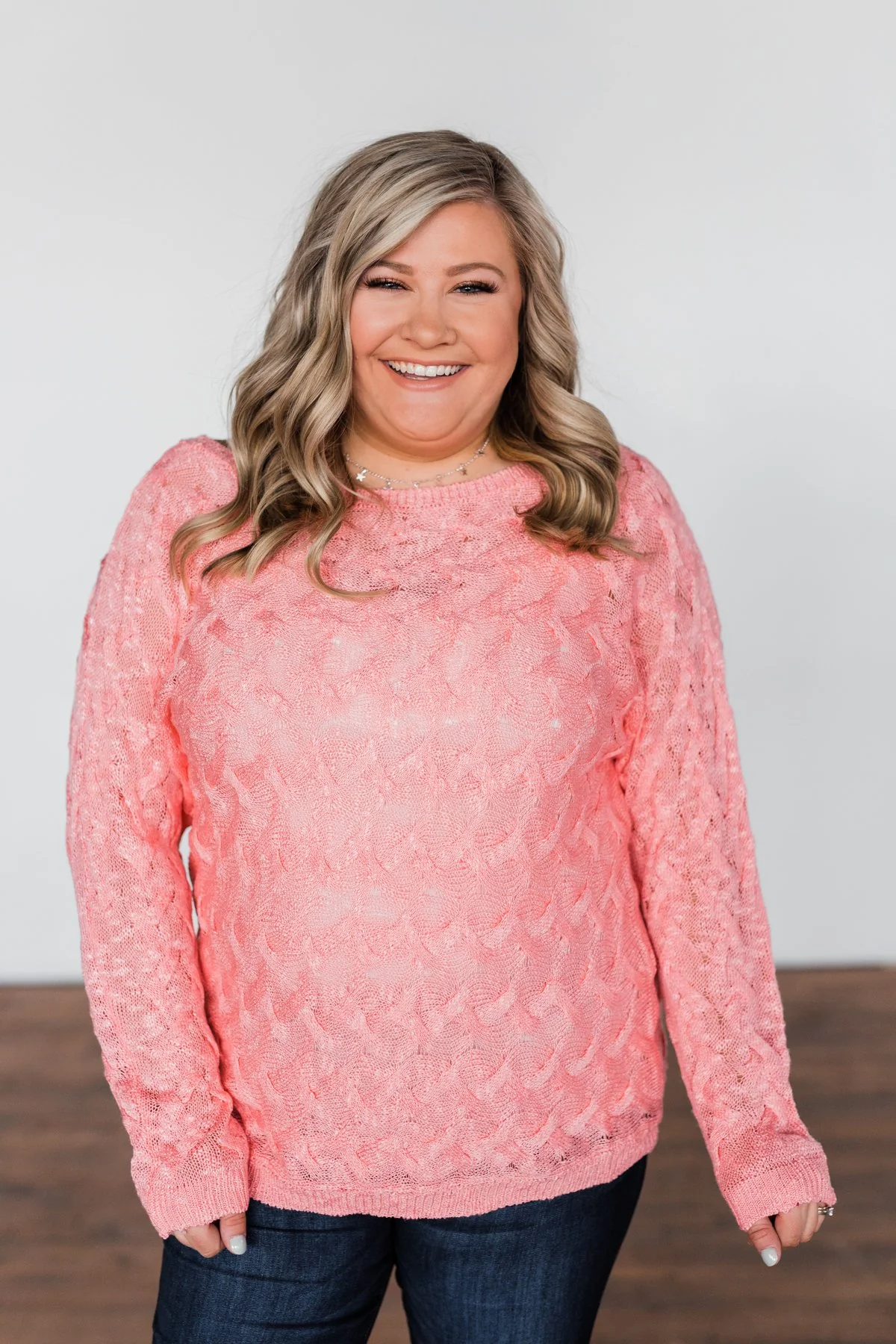 You've Got That Something Knit Sweater- Salmon Pink - Image 16