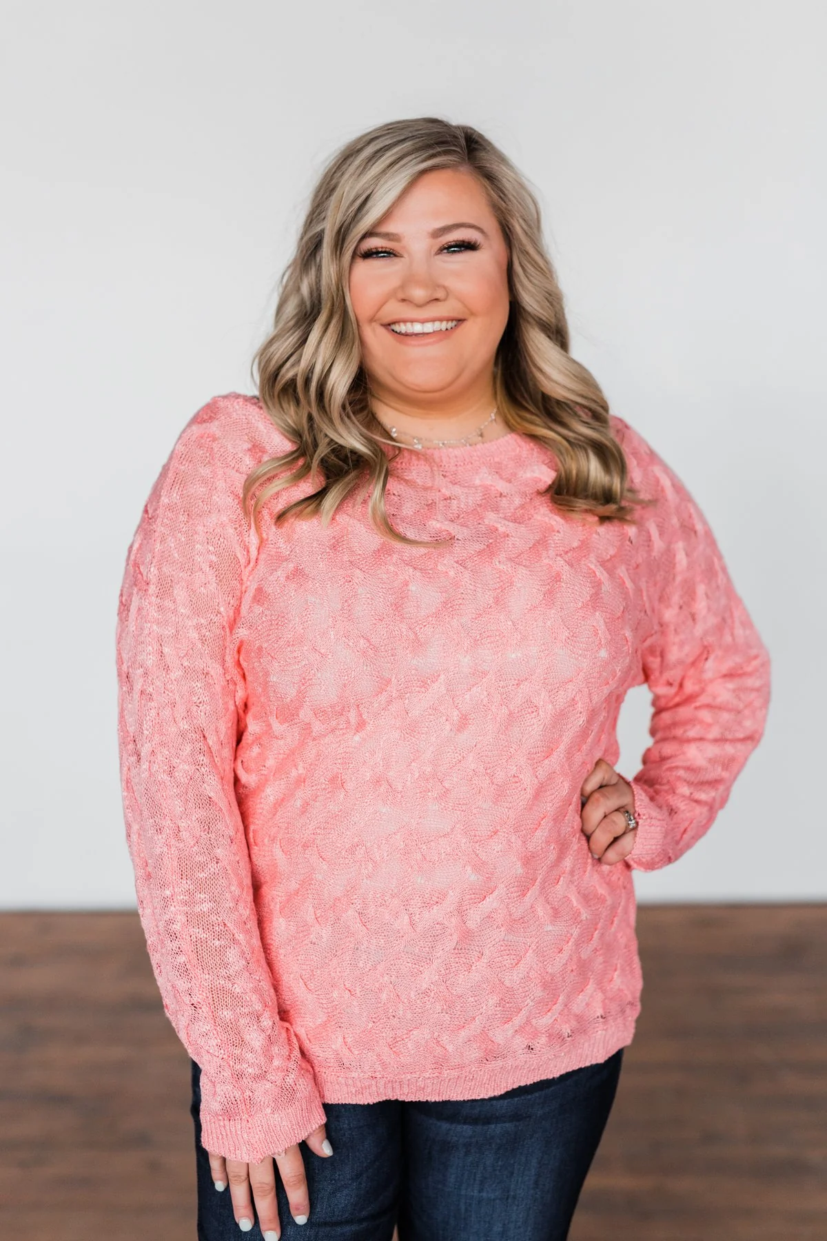 You've Got That Something Knit Sweater- Salmon Pink - Image 17