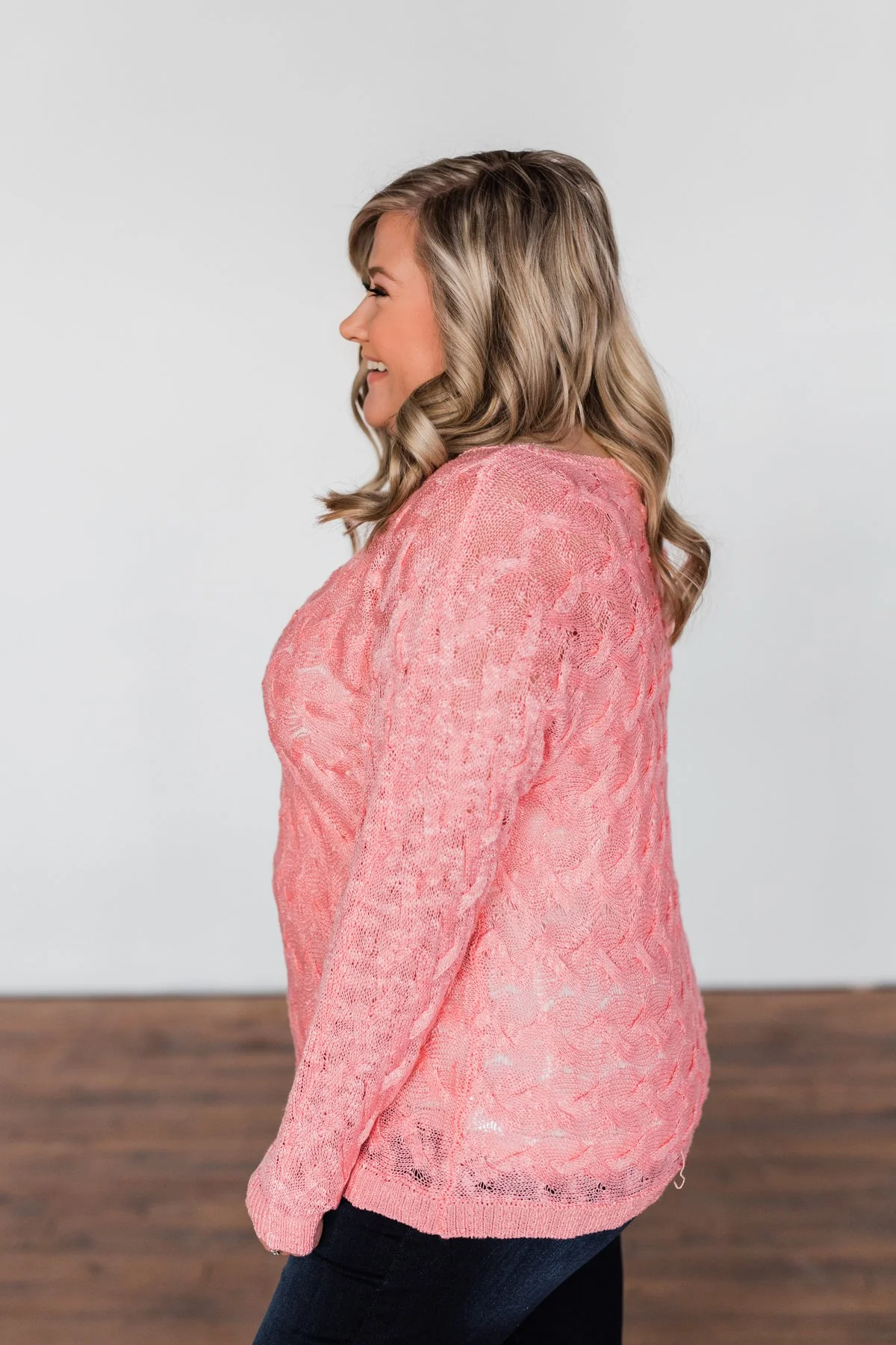 You've Got That Something Knit Sweater- Salmon Pink - Image 18