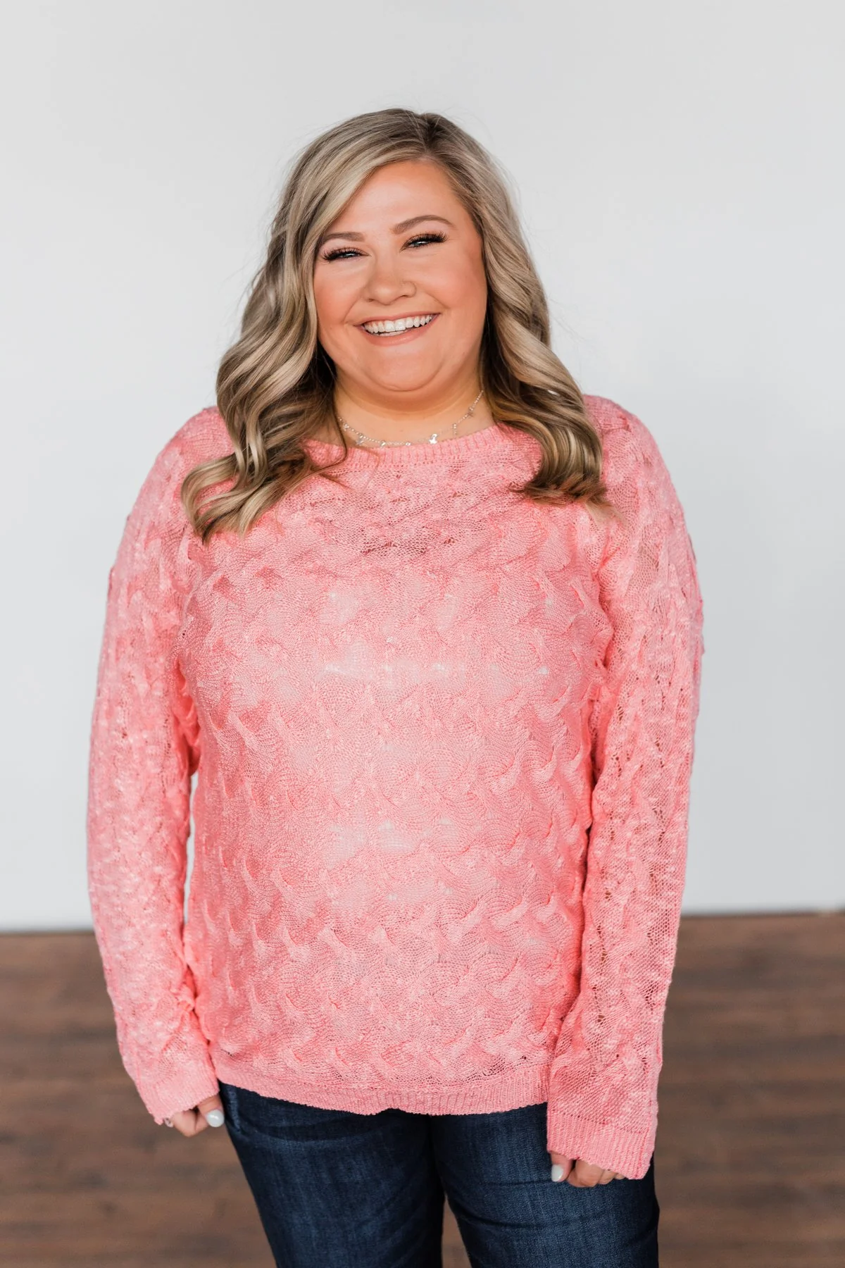 You've Got That Something Knit Sweater- Salmon Pink - Image 2