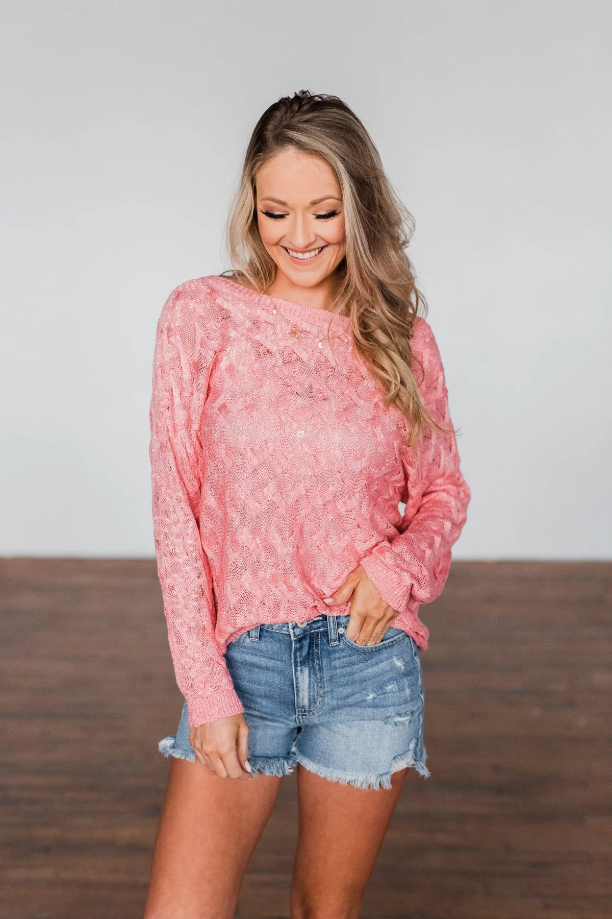 You've Got That Something Knit Sweater- Salmon Pink - Image 4