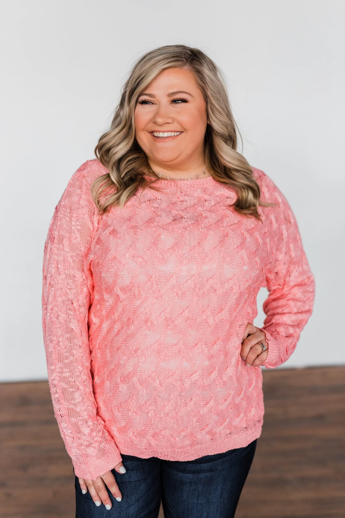 You've Got That Something Knit Sweater- Salmon Pink - Image 5