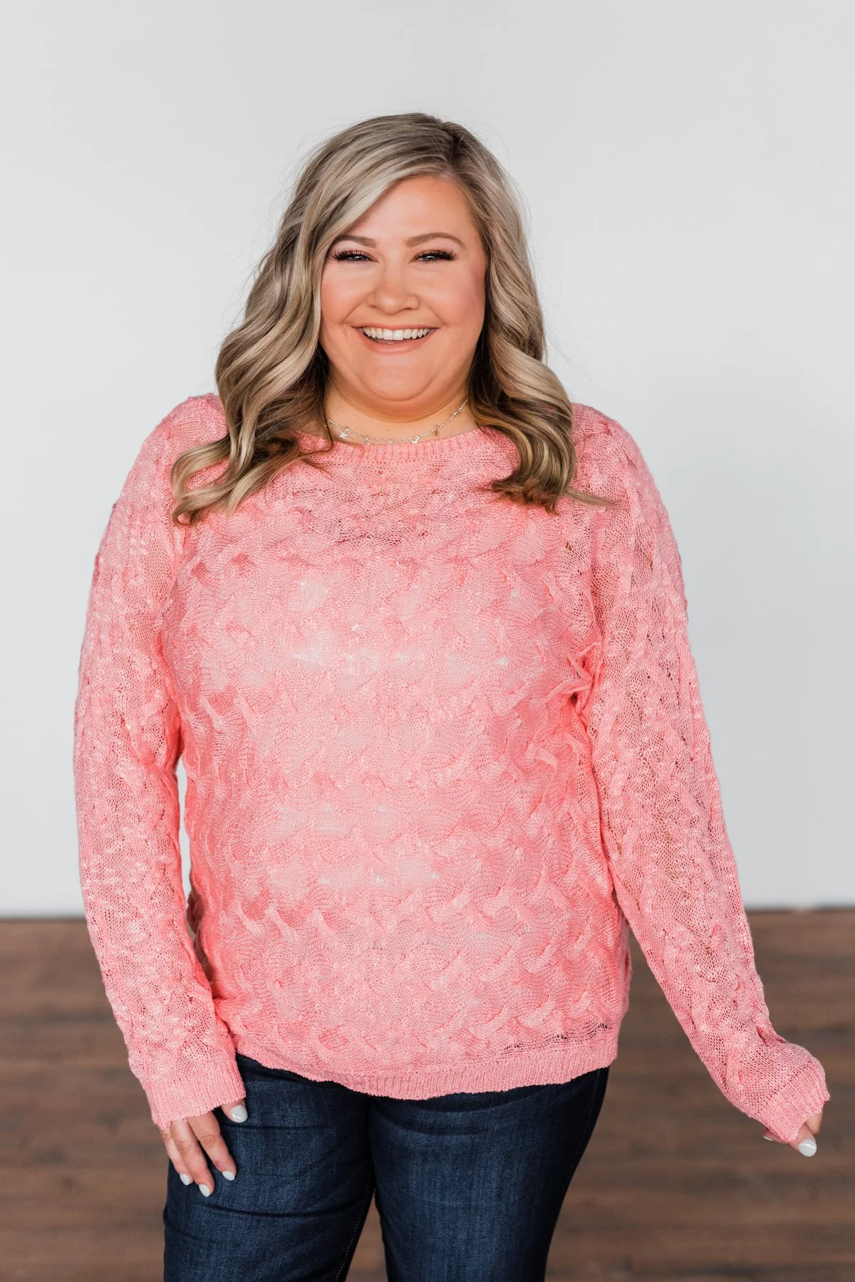 You've Got That Something Knit Sweater- Salmon Pink - Image 8