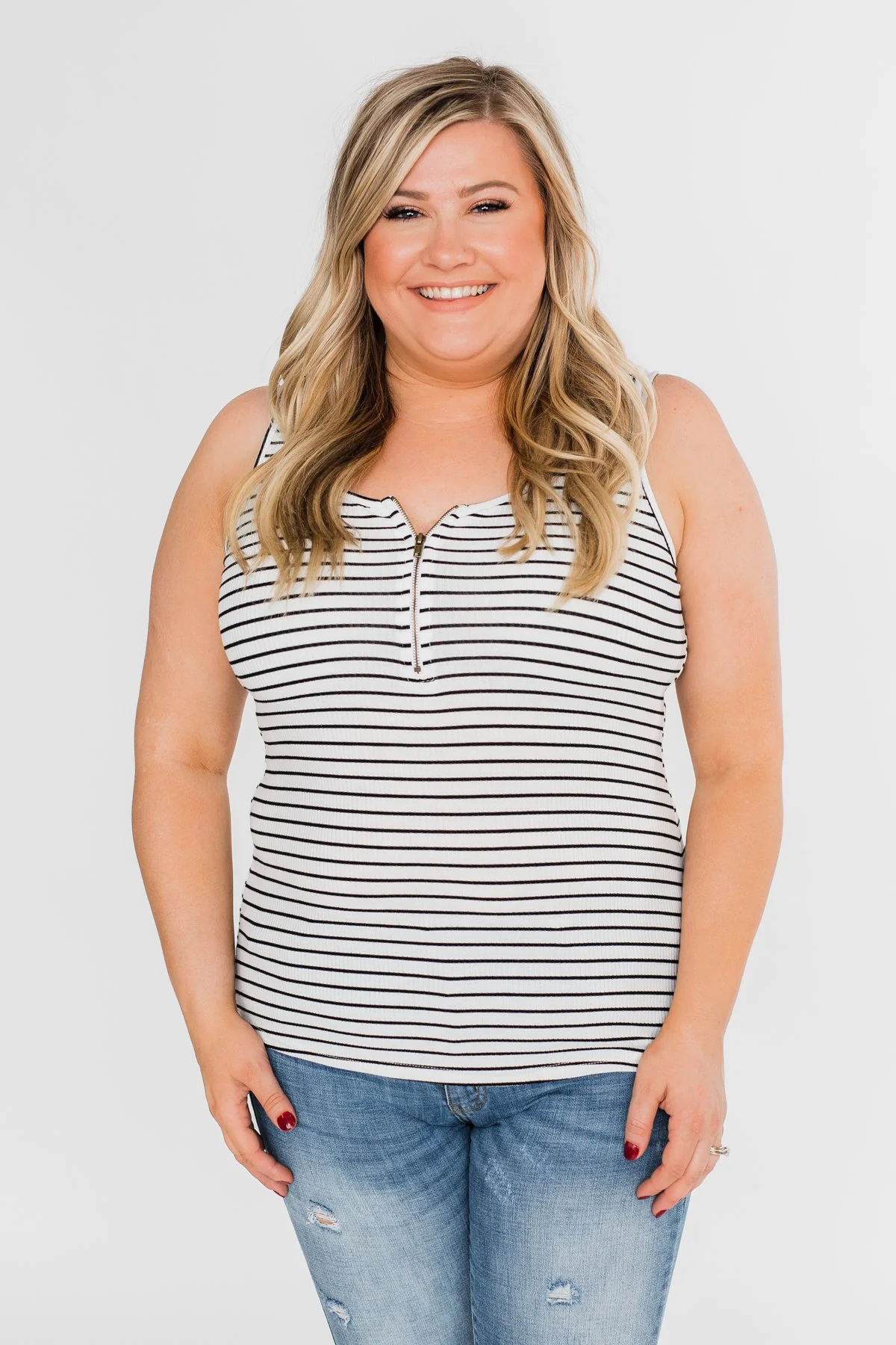 Zipper Tank Top- Black & White Striped - Image 5