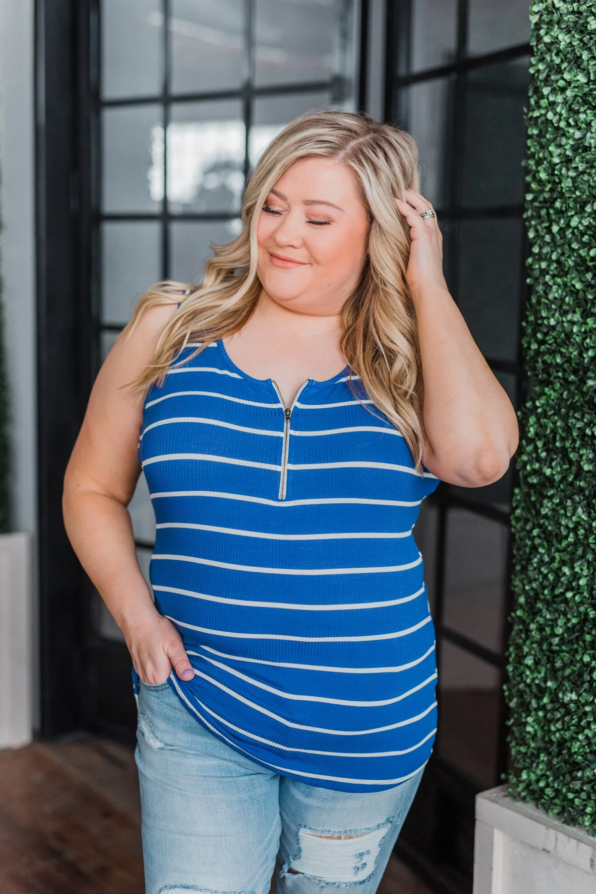 Zipper Tank Top- Royal Blue - Image 7